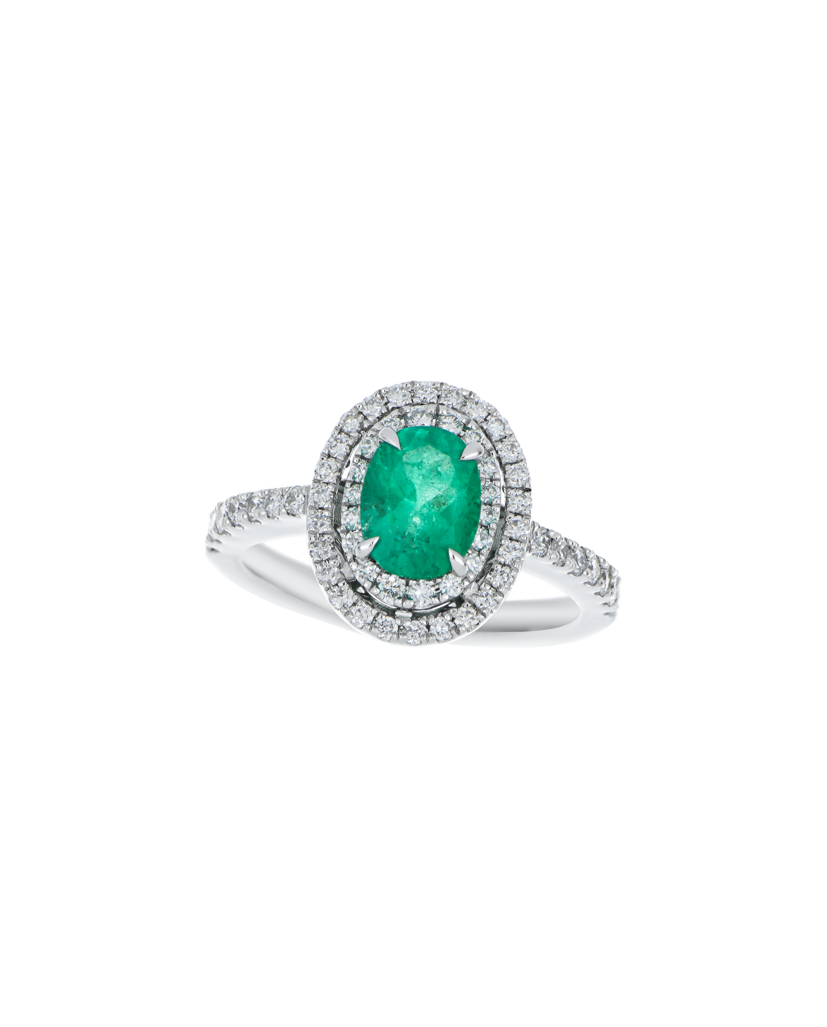 Certified Emerald Ring in Platinum with Diamond Halo