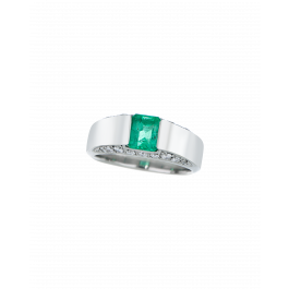 Emerald Ring With Bold Platinum Band