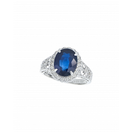 Blue Sapphire Platinum Ring With Diamond Halo