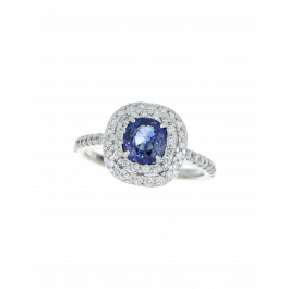 Sri Lankan Sapphire Ring In Platinum with Diamond Halo