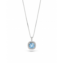 Aquamarine Stone Pendant With Platinum Necklace In Light Blue