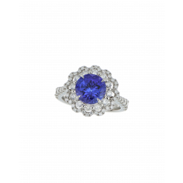 Platinum 900 Tanzanite Halo Ring with Diamond Accents