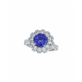 Platinum Round Engagement Ring With Tanzanite Stone 