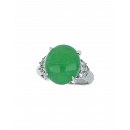 Jade Oval Motif Ring With Bold Platinum Band