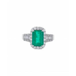 Platinum Emerald Wedding Ring With Diamond Accents