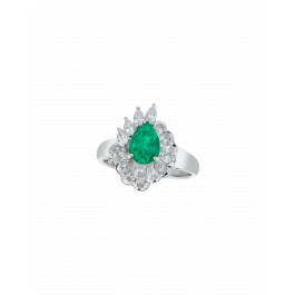 Natural Pear-Cut Emerald Ring With Platinum Band
