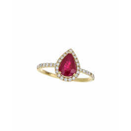 July Birthstone Pear-Cut Ruby Ring In Yellow Gold