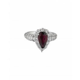 Pear-Cut No Heat Ruby Ring With Platinum 900