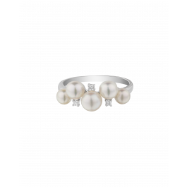 Platinum Akoya Baby Pearl Diamond Ring - Round Pearls