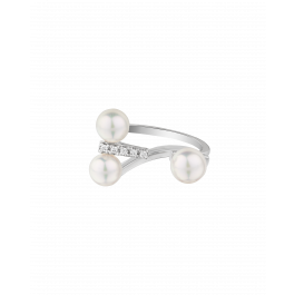 Platinum Akoya Baby Pearl Contemporary Ring - Round Pearls