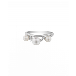 Platinum Akoya Baby Pearl Three-Stone Ring - Round Pearls