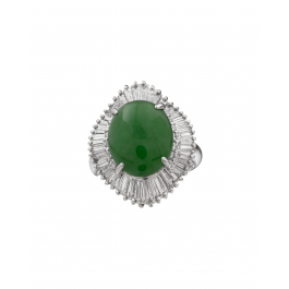 Platinum Jade Gemstone Ring In Oval-Cut