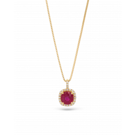 18K Yellow Gold Chain With Red Ruby Pendant