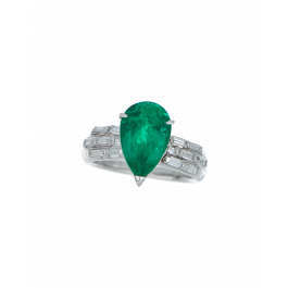 Natural Emerald Ring with Baguette Diamond Accents