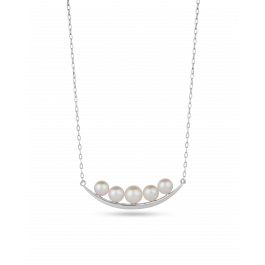 Platinum Akoya Pearl Curved Bar Pendant Necklace