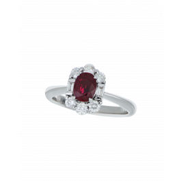 Oval Ruby Platinum Ring In Minimal Diamond Detailing