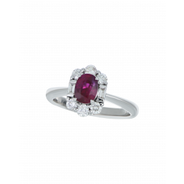 Red Ruby Minimal Platinum Ring In Oval Cut