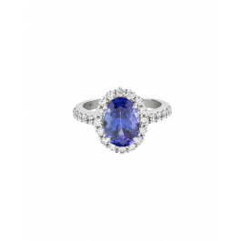 950 Platinum Band With Tanzanite Oval Stone Ring