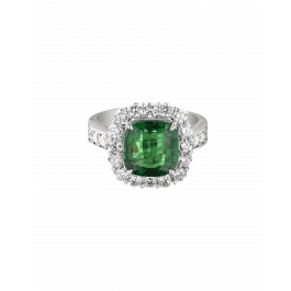 Cushion-Cut Tsavorite Ring with 5.59 CT of Platinum