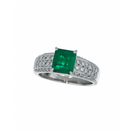 Square-Cut Emerald Platinum Ring For Engagement