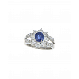 40231  Platinum Blue Sapphire & Diamond Ring  1.11ct Center Stone