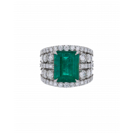 Layered Emerald And Diamond Ring In Platinum