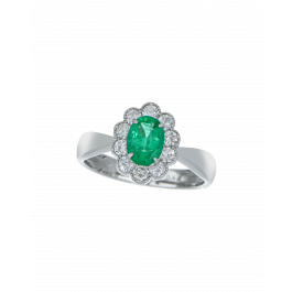 Emerald Premium Platinum Ring with Diamond Petals
