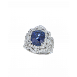 Blue Sapphire Platinum Wedding Ring In Cushion-Cut