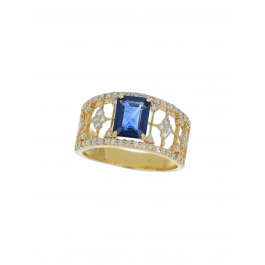Emerald-Cut Blue Sapphire Ring in Yellow Gold