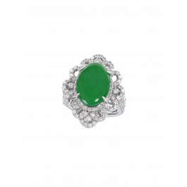 Jade Platinum Ring With Designer Diamond Halo