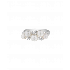 Platinum Akoya Baby Pearl Cluster Ring - Round Pearls