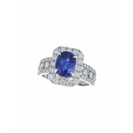 Sri Lankan Blue Sapphire Platinum Ring In Oval Motif