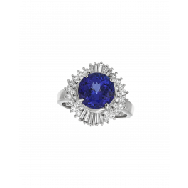 Tanzanite Platinum Cluster Ring In Oval-Cut