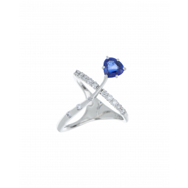 Natural Pear-Shaped Sapphire Ring With Crossover Band
