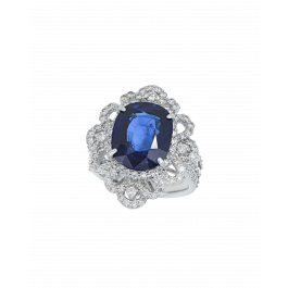 Natural Blue Sapphire And Platinum Ring In Cushion Cut