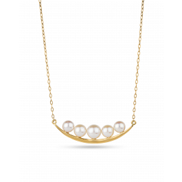 Yellow Gold Akoya Pearl Bar Necklace