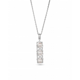 Platinum 3.15 ct Pearl Bar Pendant Necklace