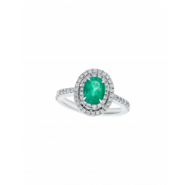 Certified Emerald Ring in Platinum with Diamond Halo