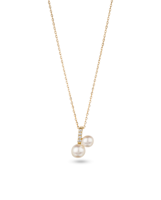 K18 Yellow Gold Akoya Baby Pearl Duo Pendant Necklace