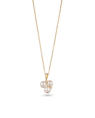 K18 Yellow Gold Akoya Baby Pearl Cluster Necklace 3.65ct