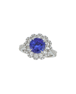 Platinum 900 Tanzanite Halo Ring with Diamond Accents