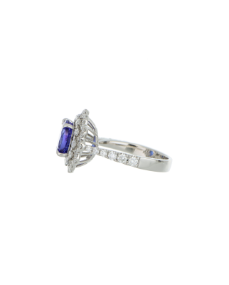 Platinum 900 Tanzanite Halo Ring with Diamond Accents