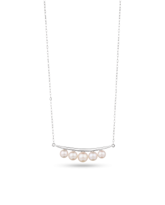 Platinum Akoya Pearl Three Stone Pendant Necklace