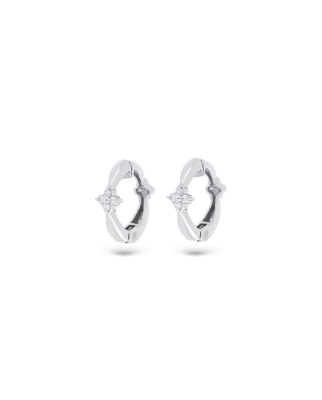 White Gold Diamond Floral Hoop Earrings