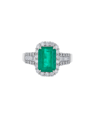 Platinum Emerald Wedding Ring With Diamond Accents