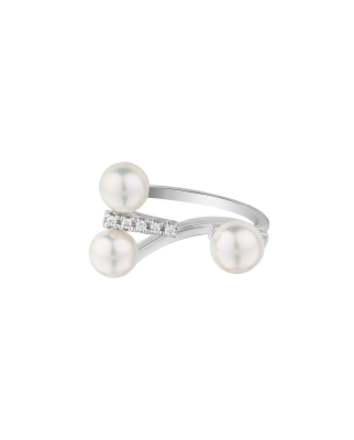 Platinum Akoya Baby Pearl Contemporary Ring - Round Pearls