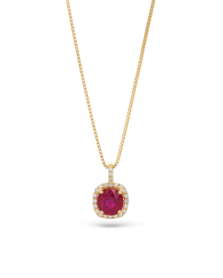 18K Yellow Gold Chain With Red Ruby Pendant