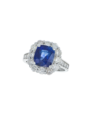 Natural Blue Sapphire Engagement Ring In Cushion Design
