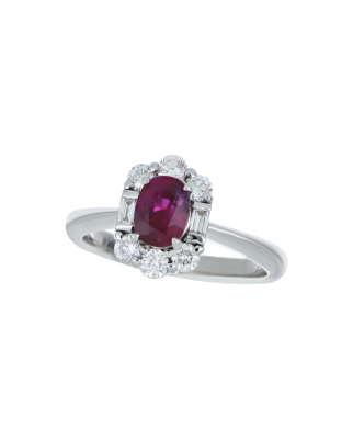 Red Ruby Minimal Platinum Ring In Oval Cut