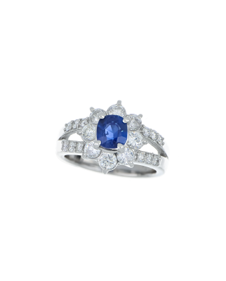 Blue Sapphire Blossom Ring With Diamond Detailing